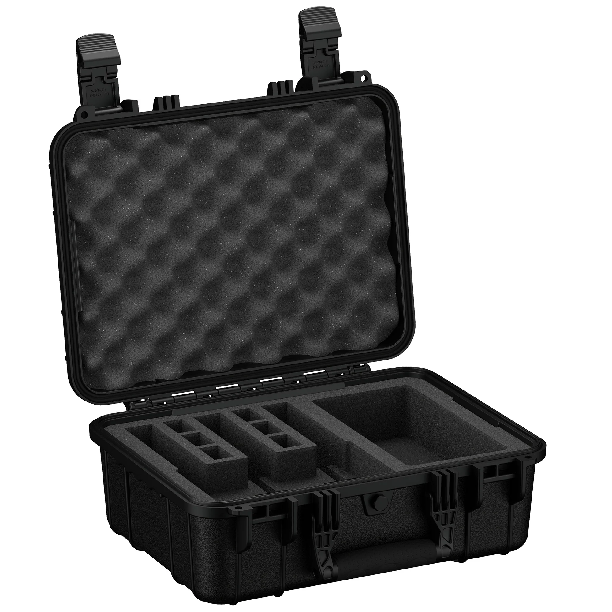 Durable 16-inch hard case with foam interior, designed to securely store and transport three pistols.