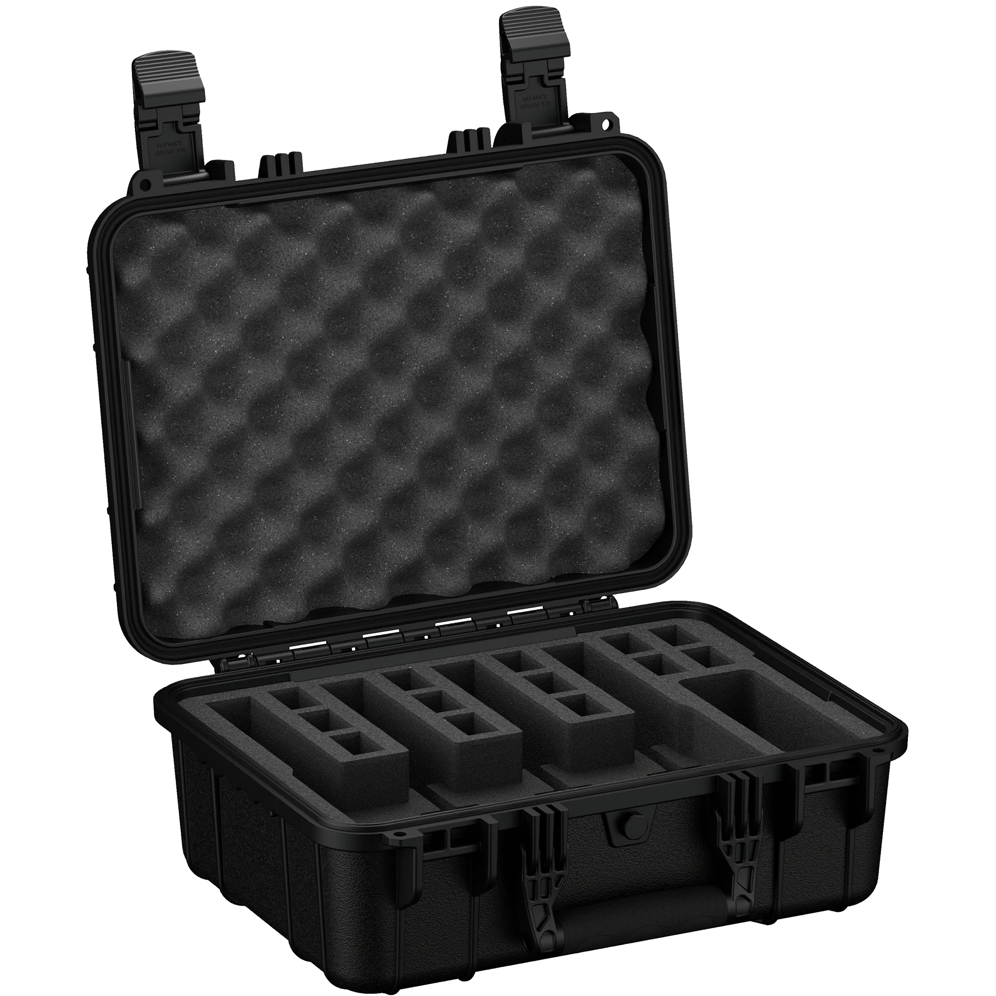 Durable 16-inch hard case designed for securely storing and transporting up to four pistols with protective foam interior.