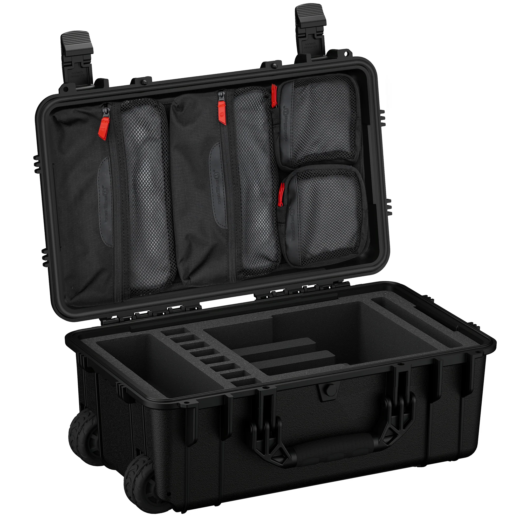 Durable 22-inch hard case designed for transporting and storing up to four pistols, featuring customizable foam and secure latches.