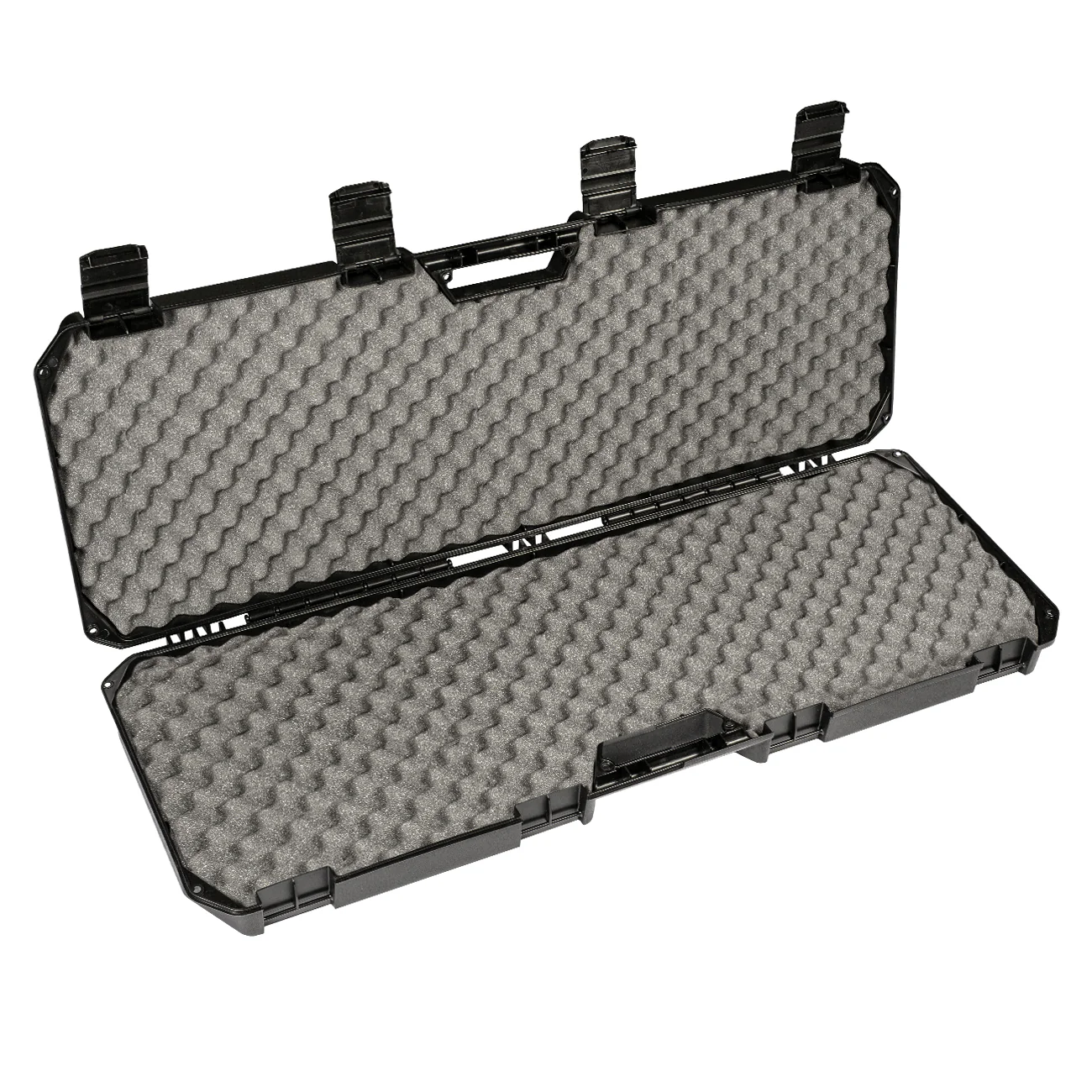 Open black 42" economy AR case with foam padding and secure latches, designed for safe transport of rifles or equipment.