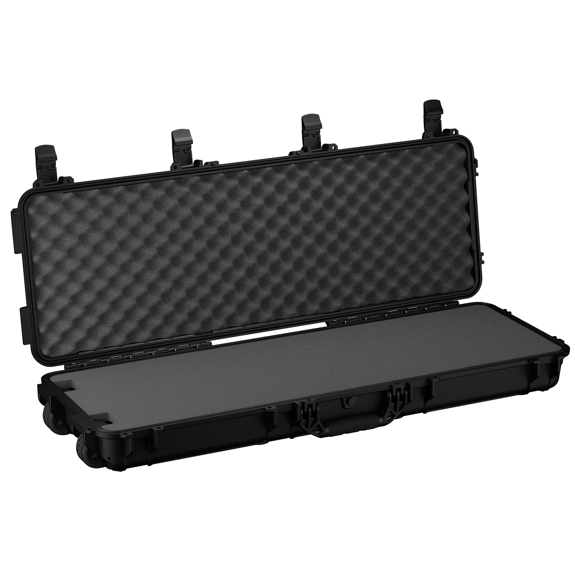 Open black 45-inch protective case with foam padding and foam-lined lid, designed for secure storage and transport.