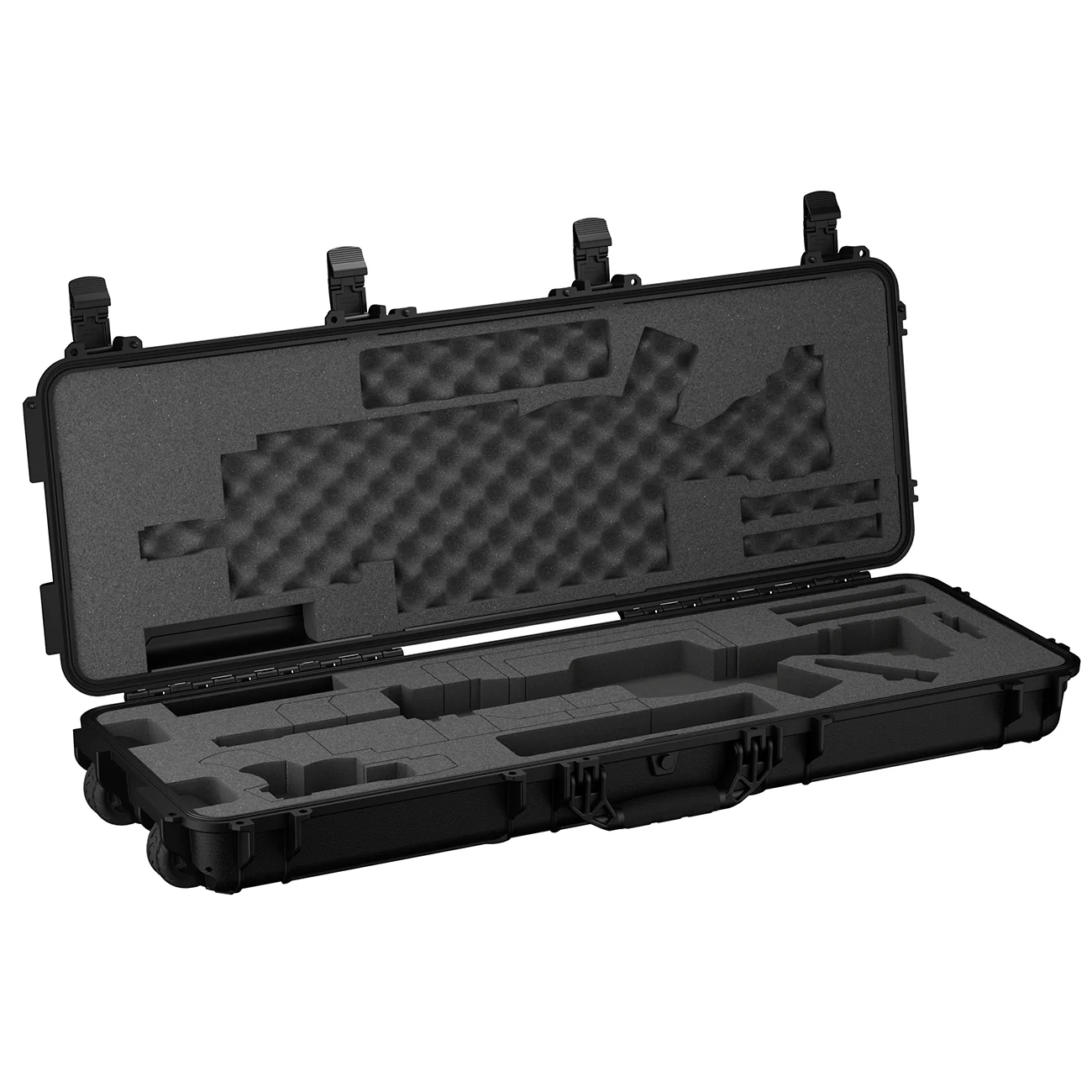Open black 45" AR15 case with foam interior designed to securely hold an AR15 rifle and accessories.