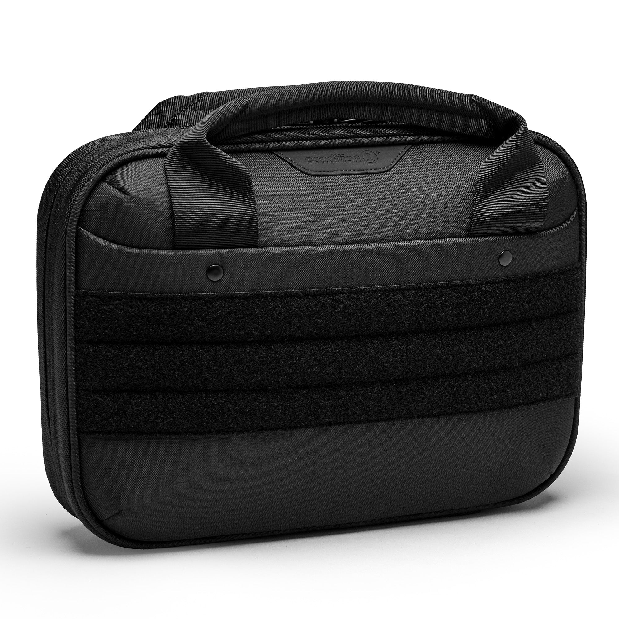 Durable Kinetic 2 Pistol Bag featuring a sleek black design with reinforced handles and secure Velcro straps for storage.